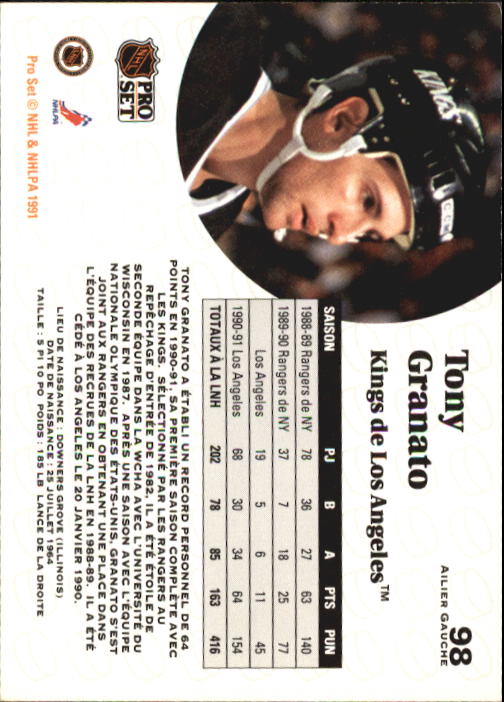 1991-92 Pro Set French #98 Tony Granato back image