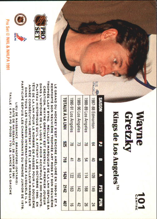 1991-92 Pro Set French #101 Wayne Gretzky back image