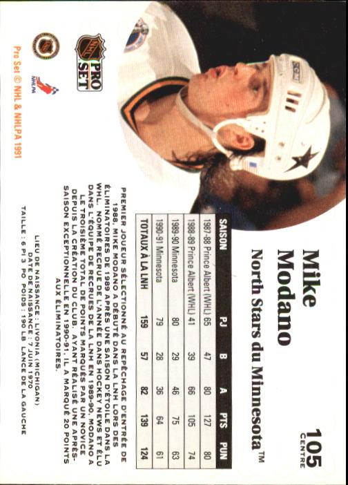1991-92 Pro Set French #105 Mike Modano back image