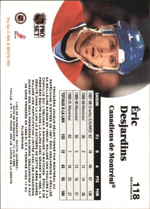 1991-92 Pro Set French #118 Eric Desjardins back image