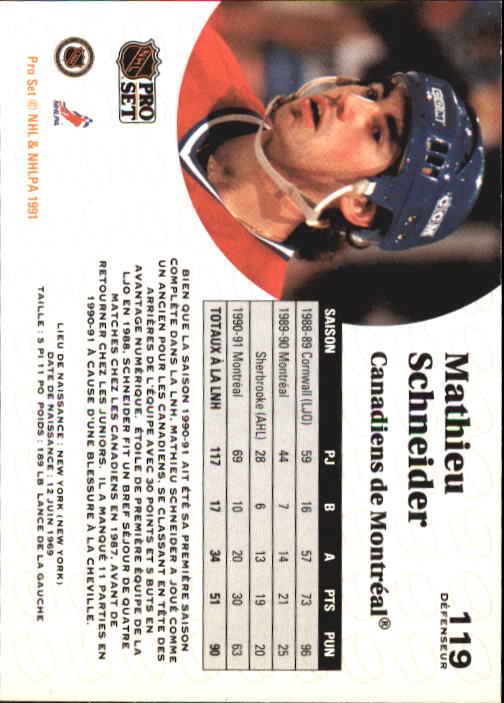 1991-92 Pro Set French #119 Mathieu Schneider back image
