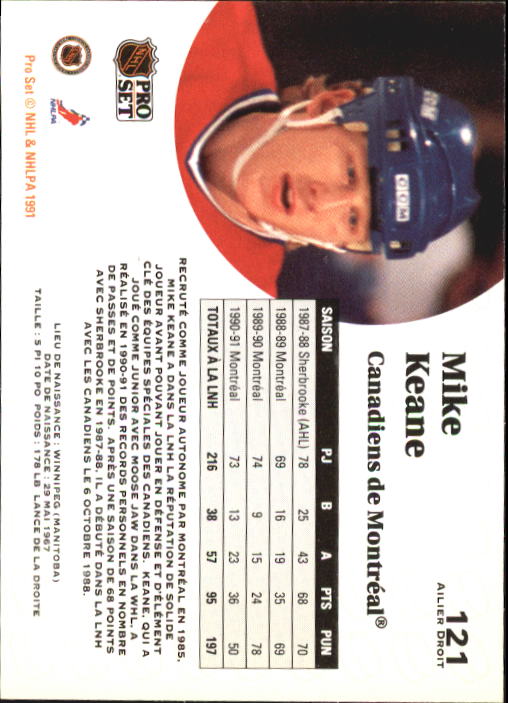 1991-92 Pro Set French #121 Mike Keane back image
