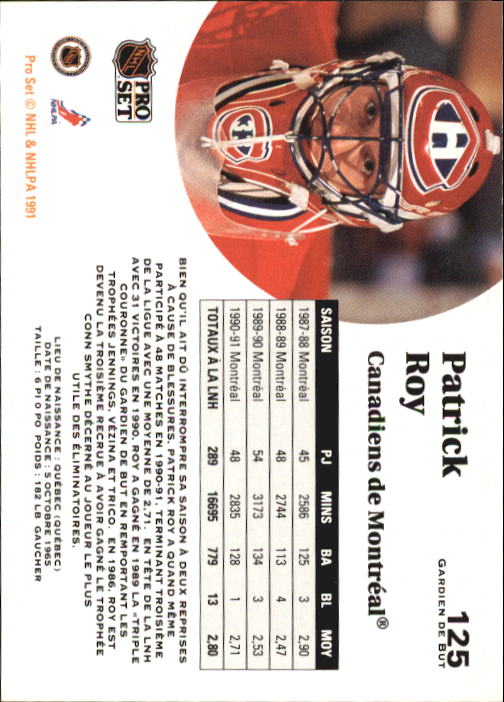 1991-92 Pro Set French #125 Patrick Roy back image
