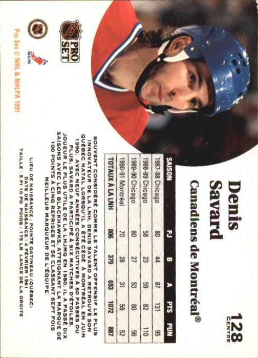 1991-92 Pro Set French #128 Denis Savard back image