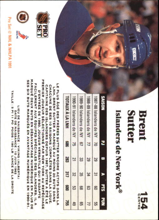 1991-92 Pro Set French #154 Brent Sutter back image