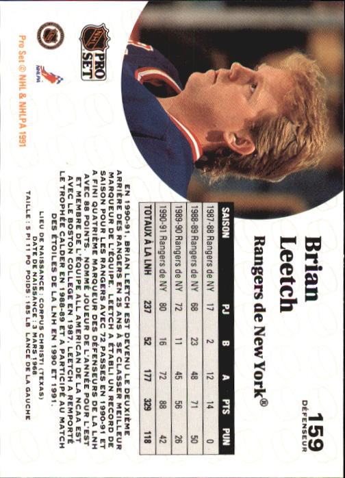 1991-92 Pro Set French #159 Brian Leetch UER back image
