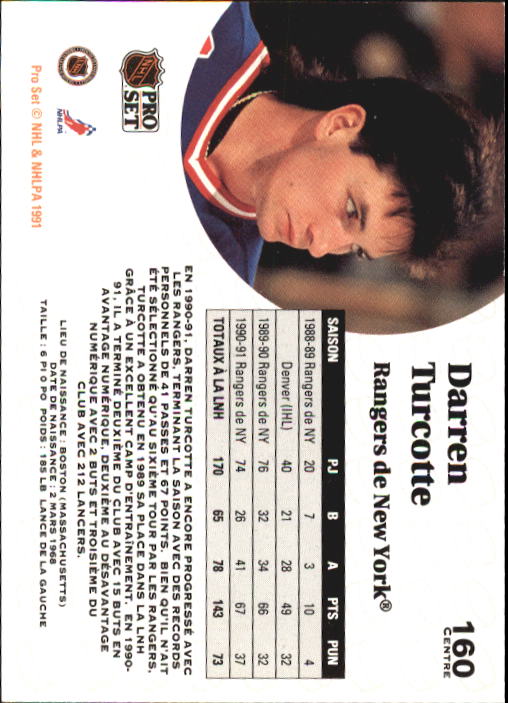 1991-92 Pro Set French #160 Darren Turcotte back image