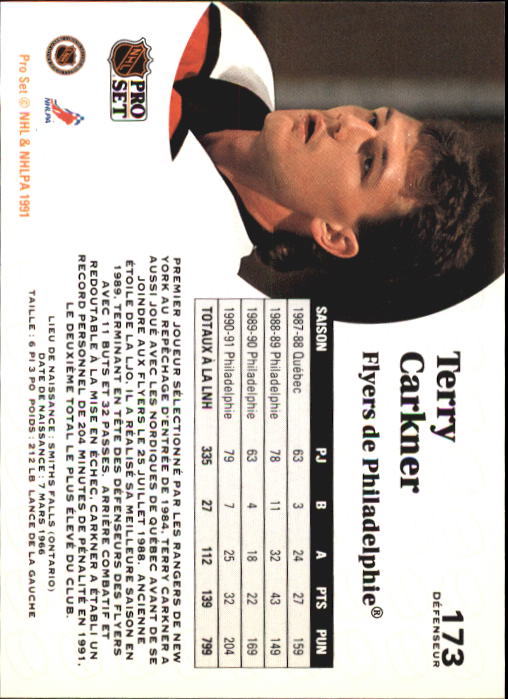 1991-92 Pro Set French #173 Terry Carkner back image