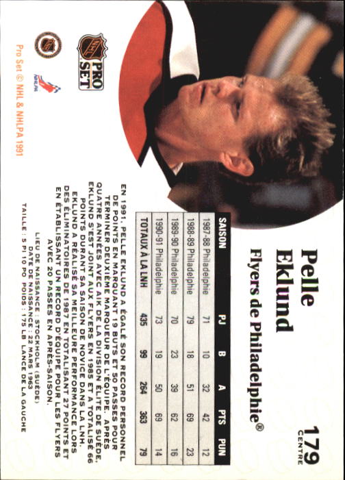 1991-92 Pro Set French #179 Pelle Eklund back image