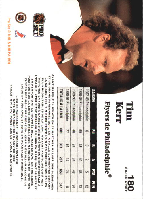 1991-92 Pro Set French #180 Tim Kerr UER back image
