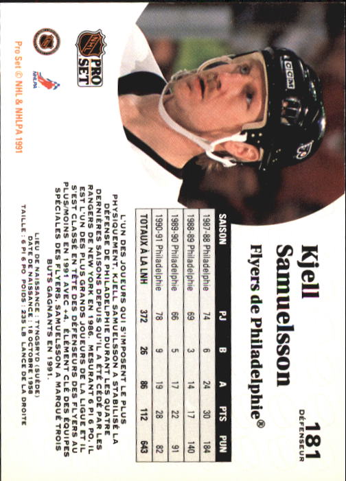 1991-92 Pro Set French #181 Kjell Samuelsson back image