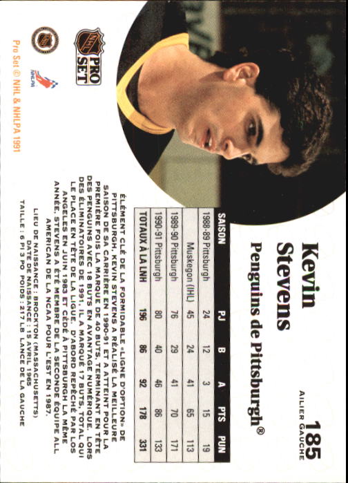 1991-92 Pro Set French #185 Kevin Stevens back image