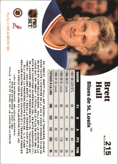 1991-92 Pro Set French #215 Brett Hull back image