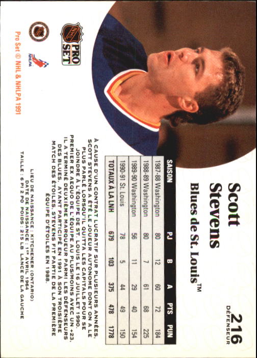 1991-92 Pro Set French #216 Scott Stevens back image