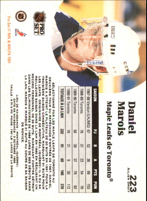 1991-92 Pro Set French #223 Daniel Marois back image