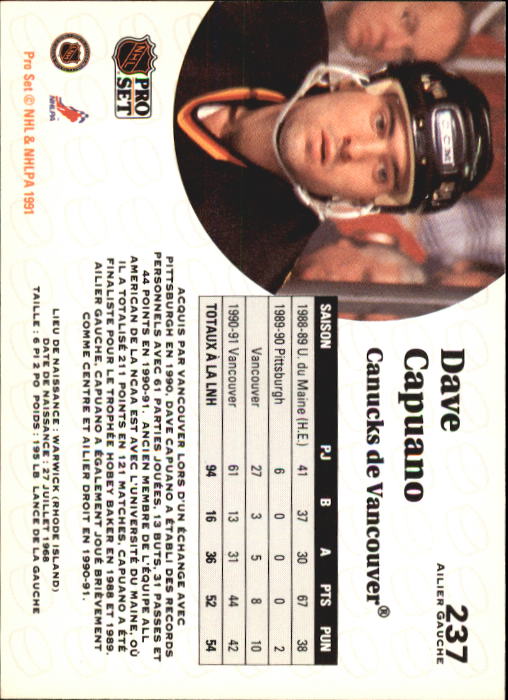 1991-92 Pro Set French #237 Dave Capuano back image