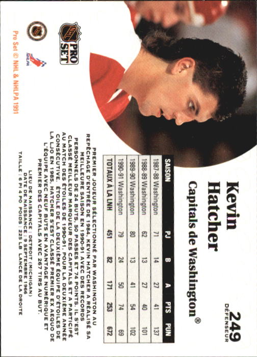 1991-92 Pro Set French #249 Kevin Hatcher back image