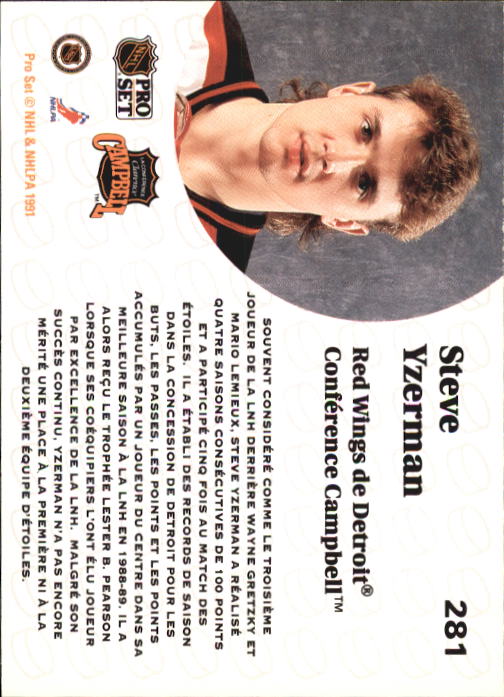 1991-92 Pro Set French #281 Steve Yzerman AS back image