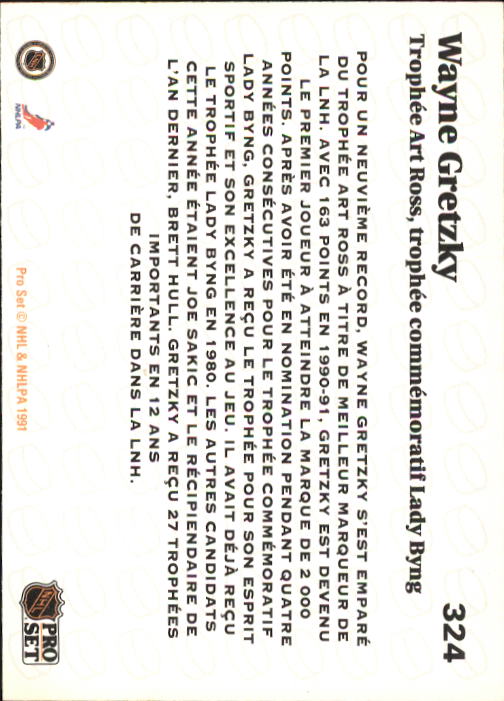 1991-92 Pro Set French #324 Wayne Gretzky Ross/Lady Byng back image