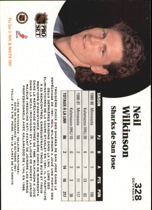 1991-92 Pro Set French #328 Neil Wilkinson UER back image