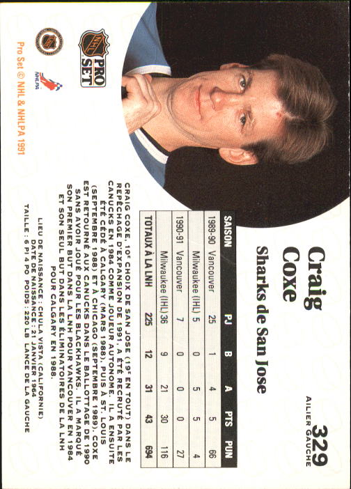 1991-92 Pro Set French #329 Craig Coxe UER back image