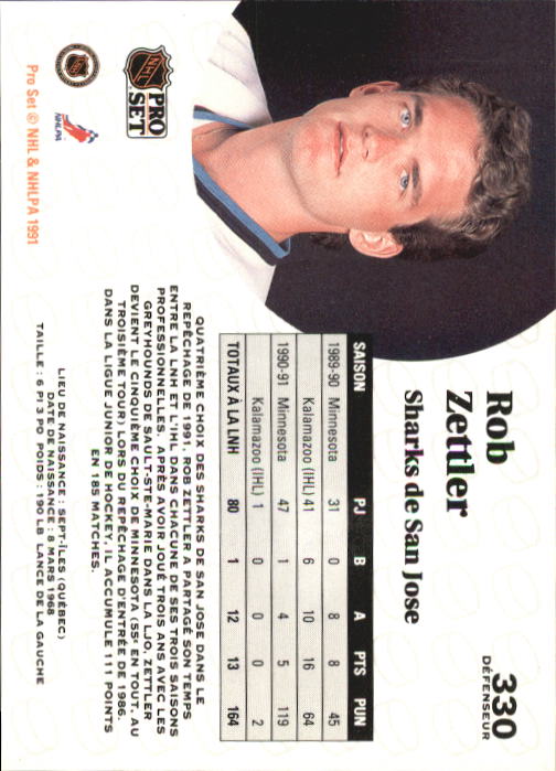 1991-92 Pro Set French #330 Rob Zettler back image