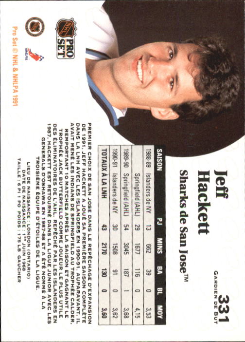 1991-92 Pro Set French #331 Jeff Hackett back image