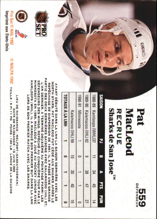 1991-92 Pro Set French #559 Pat MacLeod RC back image