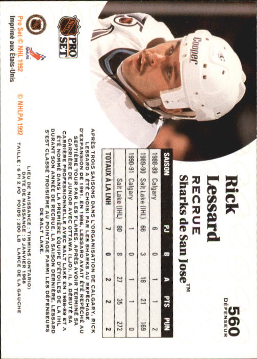 1991-92 Pro Set French #560 Rick Lessard back image