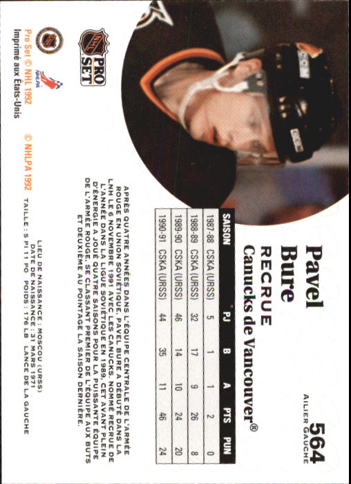 1991-92 Pro Set French #564 Pavel Bure back image