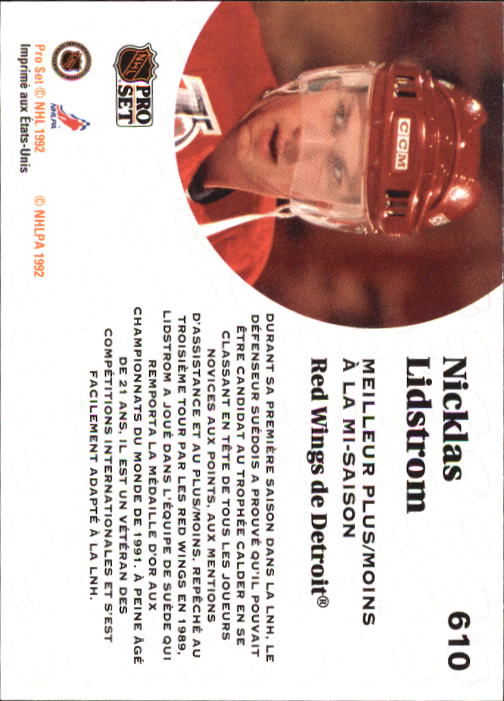 1991-92 Pro Set French #610 Nicklas Lidstrom LL back image