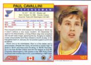 1991-92 Score Canadian English #107 Paul Cavallini back image