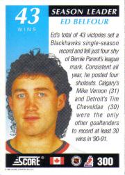 1991-92 Score Canadian English #300 Ed Belfour SL back image