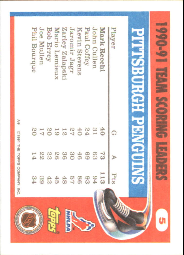 1991-92 Topps Team Scoring Leaders #5 Mark Recchi back image