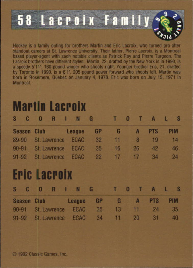 A8499- 1992 Classic Hockey Card #s 1-120 +Inserts -You Pick- 15+ FREE US SHIP - Picture 97 of 202
