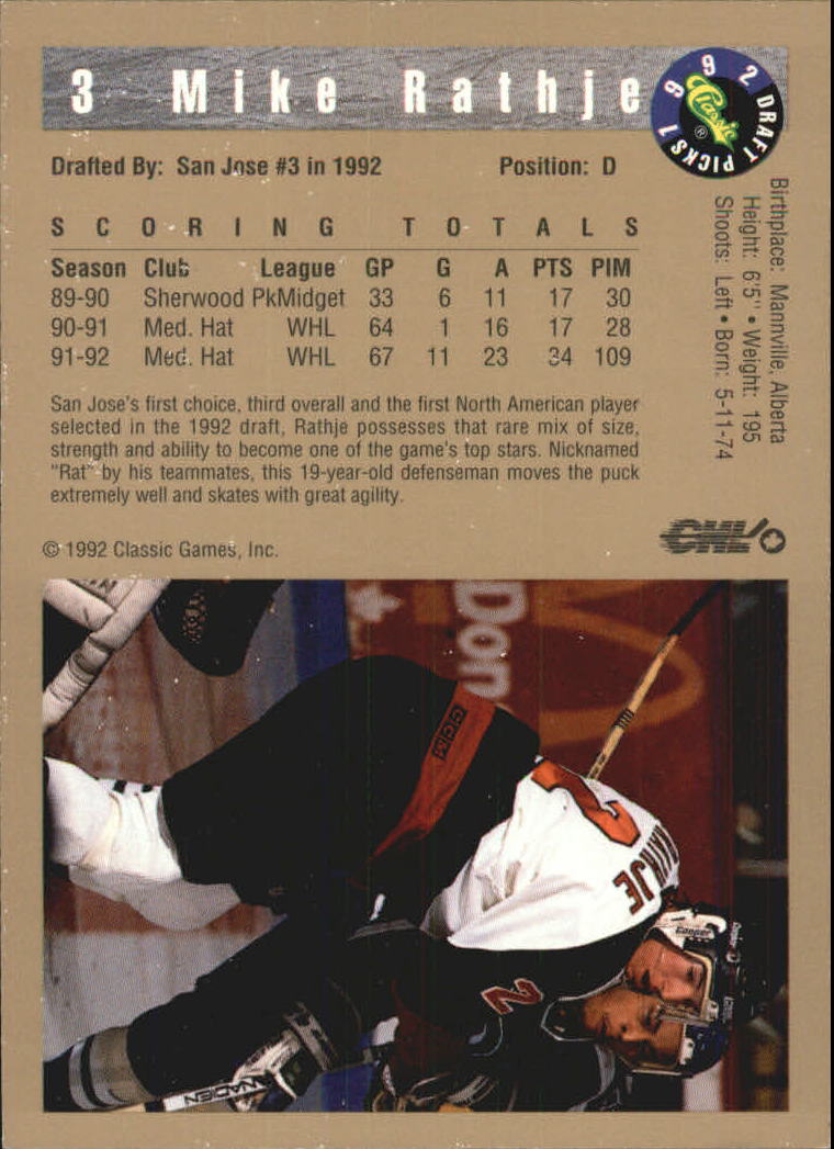 1992 Classic Gold #3 Mike Rathje back image