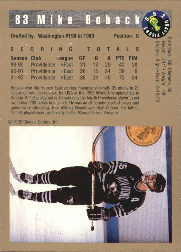 1992 Classic Gold #83 Mike Boback back image