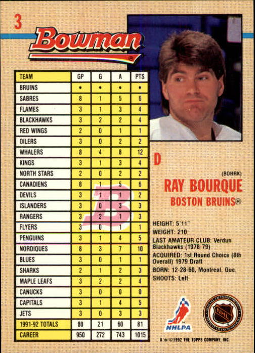1992-93 Bowman #3 Ray Bourque back image