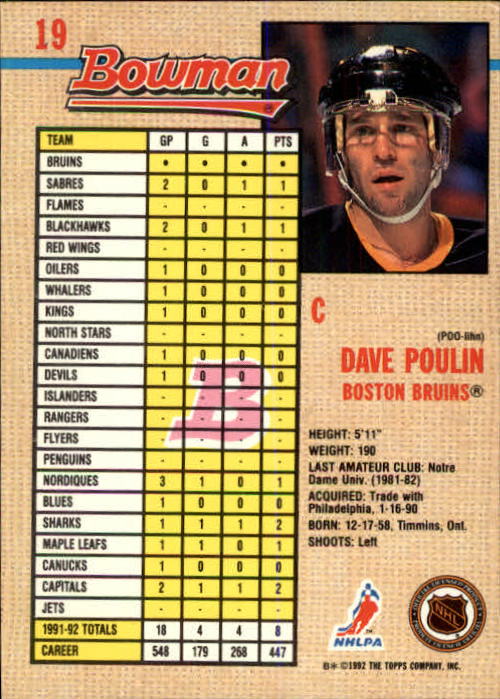 1992-93 Bowman #19 Dave Poulin back image