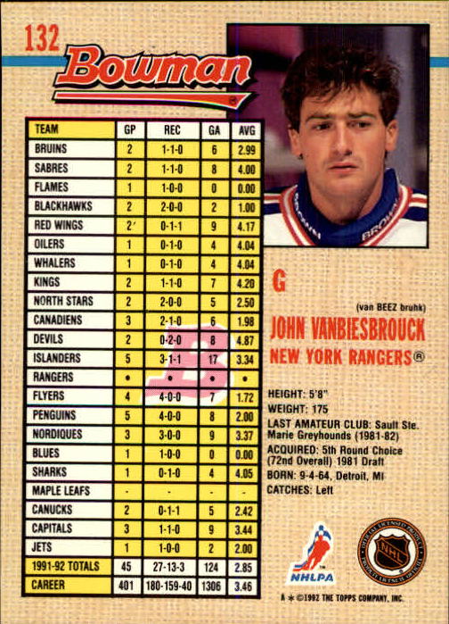 A8982- 1992-93 Bowman Hockey Karten 1-249 + Rookies -du Pick- 15 + Gratis US - Bild 255 von 407