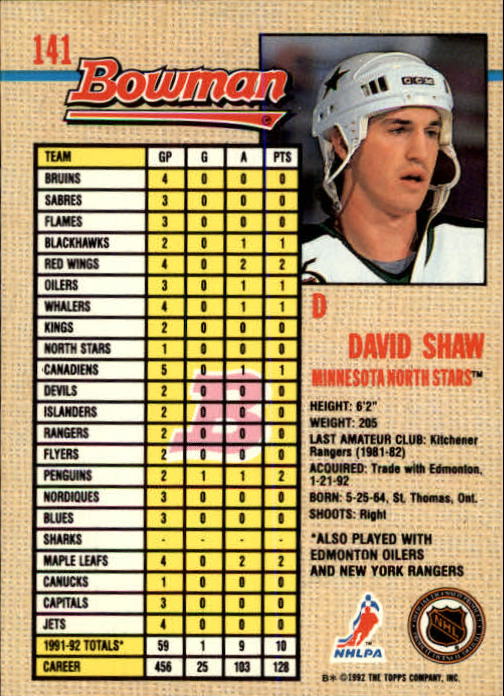 A8982- 1992-93 Bowman Hockey Karten 1-249 + Rookies -du Pick- 15 + Gratis US - Bild 269 von 407
