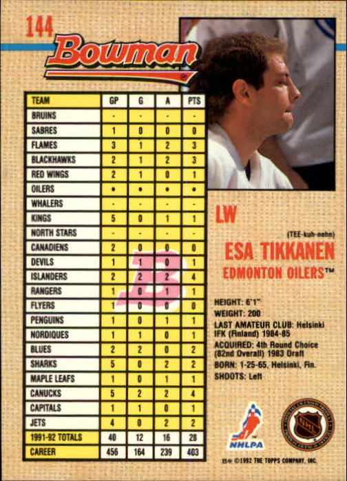 A8982- 1992-93 Bowman Hockey Karten 1-249 + Rookies -du Pick- 15 + Gratis US - Bild 271 von 407