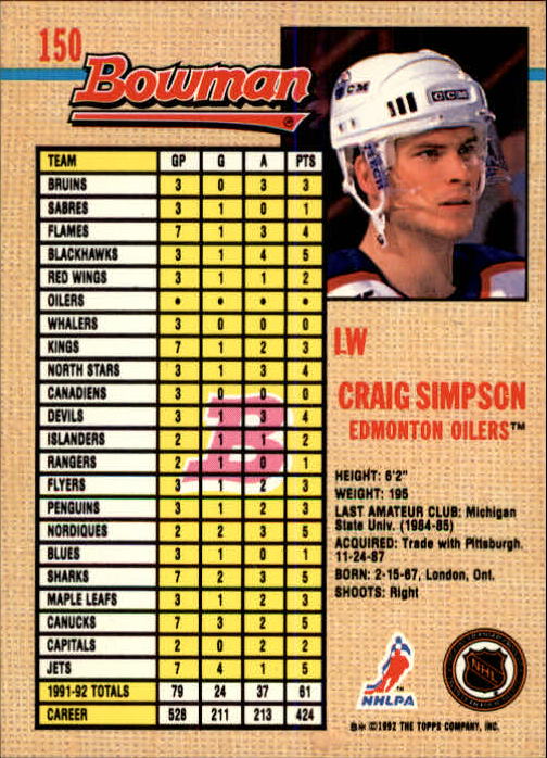 A8982- 1992-93 Bowman Hockey Karten 1-249 + Rookies -du Pick- 15 + Gratis US - Bild 281 von 407