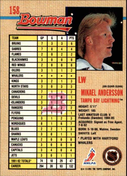 A8982- 1992-93 Bowman Hockey Karten 1-249 + Rookies -du Pick- 15 + Gratis US - Bild 293 von 407
