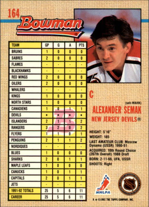 A8982- 1992-93 Bowman Hockey Karten 1-249 + Rookies -du Pick- 15 + Gratis US - Bild 305 von 407