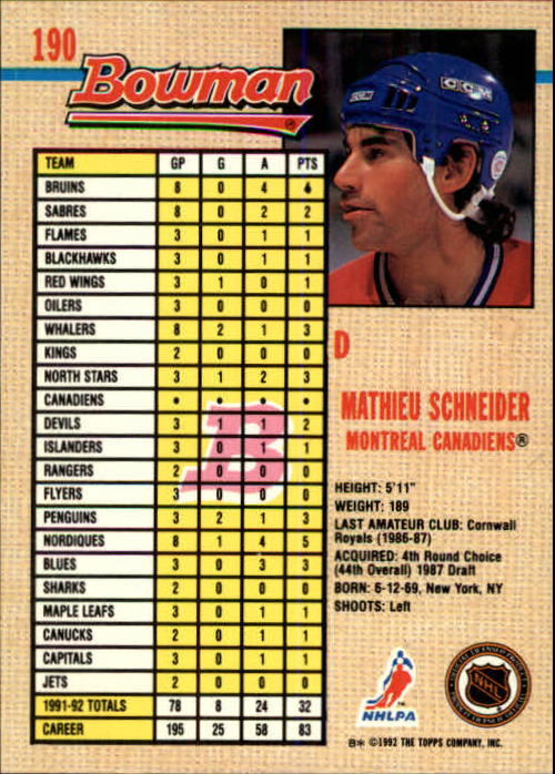 A8982- 1992-93 Bowman Hockey Karten 1-249 + Rookies -du Pick- 15 + Gratis US - Bild 349 von 407