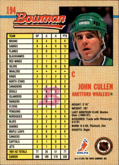 A8982- 1992-93 Bowman Hockey Karten 1-249 + Rookies -du Pick- 15 + Gratis US - Bild 357 von 407