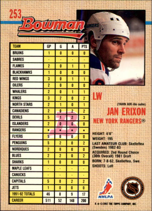 A8982- 1992-93 Bowman Hockey #s 250-442 +Rookies -You Pick- 15+ FREE US SHIP - Picture 7 of 373