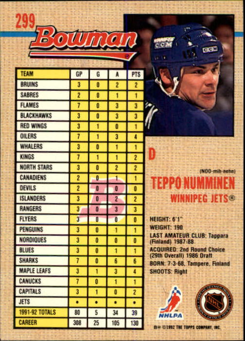 A8982- 1992-93 Bowman Hockey #s 250-442 +Rookies -You Pick- 15+ FREE US SHIP - Picture 97 of 373