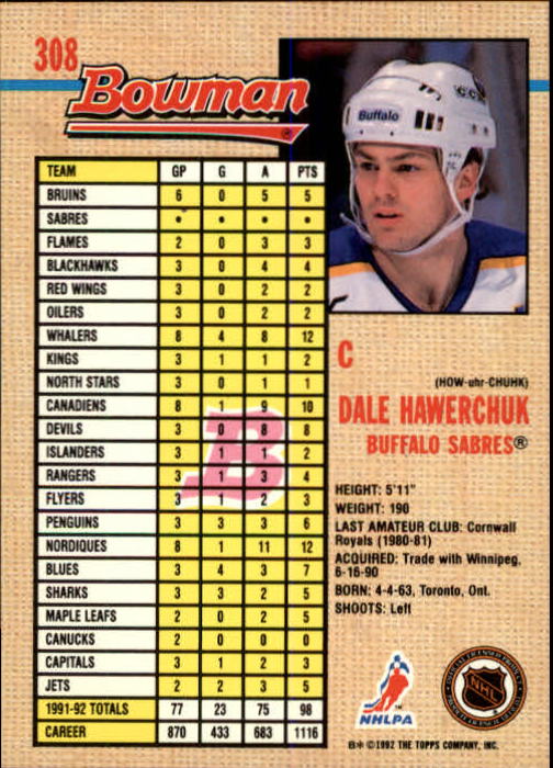 A8982- 1992-93 Bowman Hockey #s 250-442 +Rookies -You Pick- 15+ FREE US SHIP - Picture 113 of 373